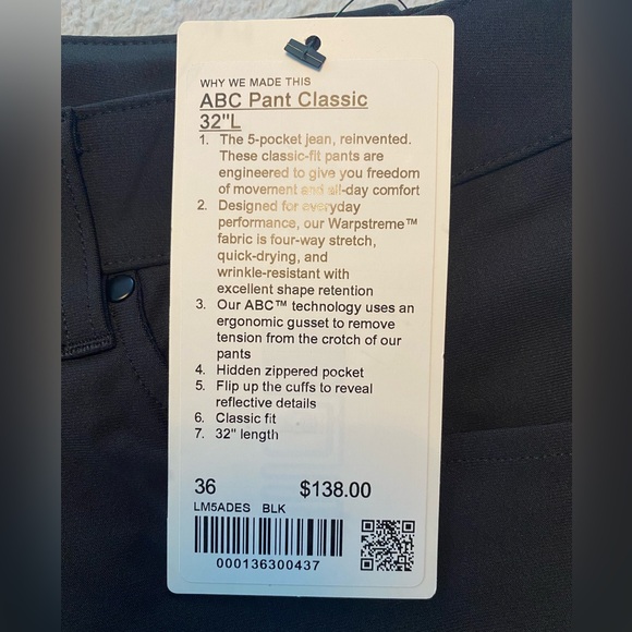 Lululemon ABC Pants Mens 36 Golf Active Stretch Casual Actual Black - Picture 1 of 4